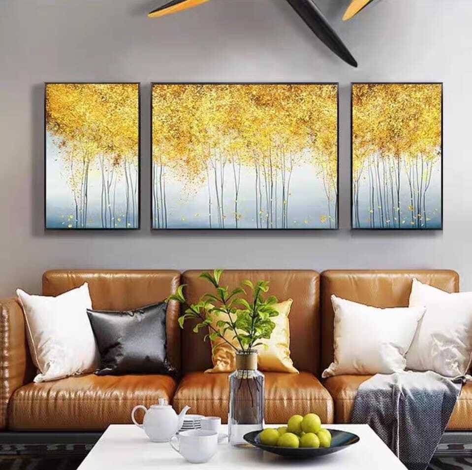 Crystal Paintings Golden Forest Serenity - Modern Abstract Crystal Painting Wall Art