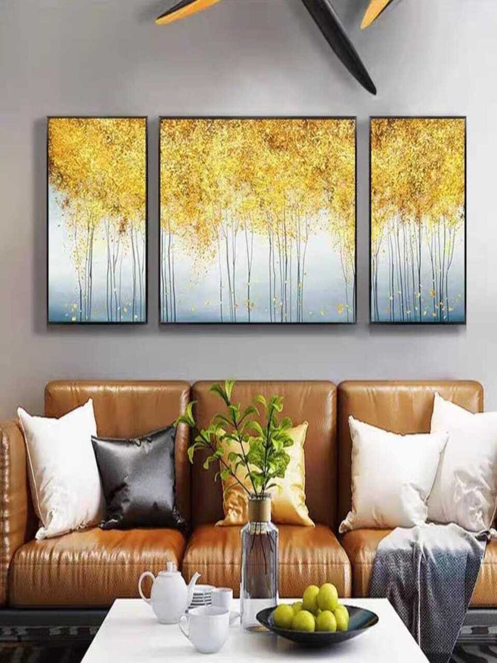 Crystal Paintings Golden Forest Serenity - Modern Abstract Crystal Painting Wall Art