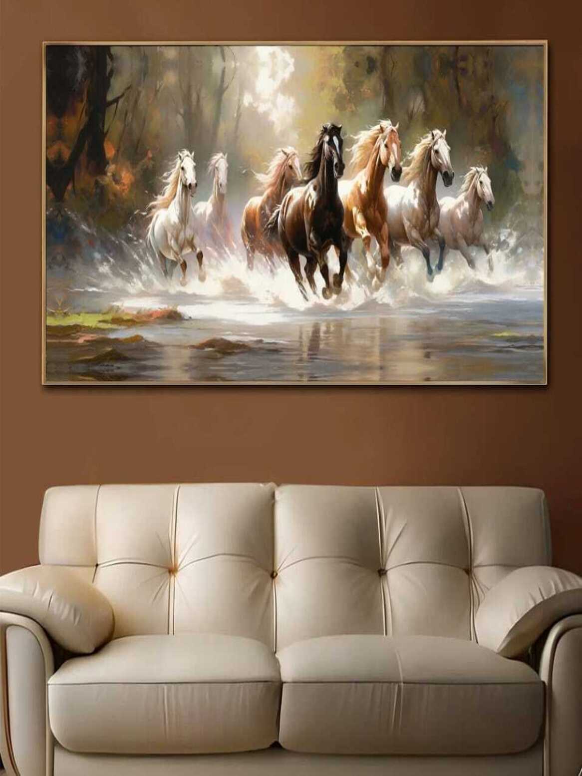Crystal Paintings Majestic Seven Running Horses Crystal Glass Painting