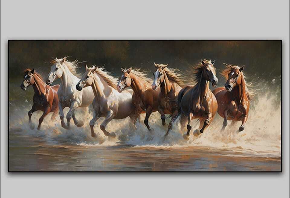 Crystal Paintings Gallop of Freedom: Seven Running Horses Crystal Art