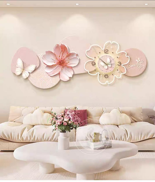 LED Crystal Wall Clock Painting - Blush Bloom
