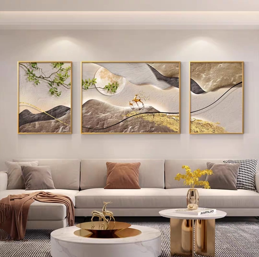 3-Piece Crystal Wall Painting - Moonlit Majesty