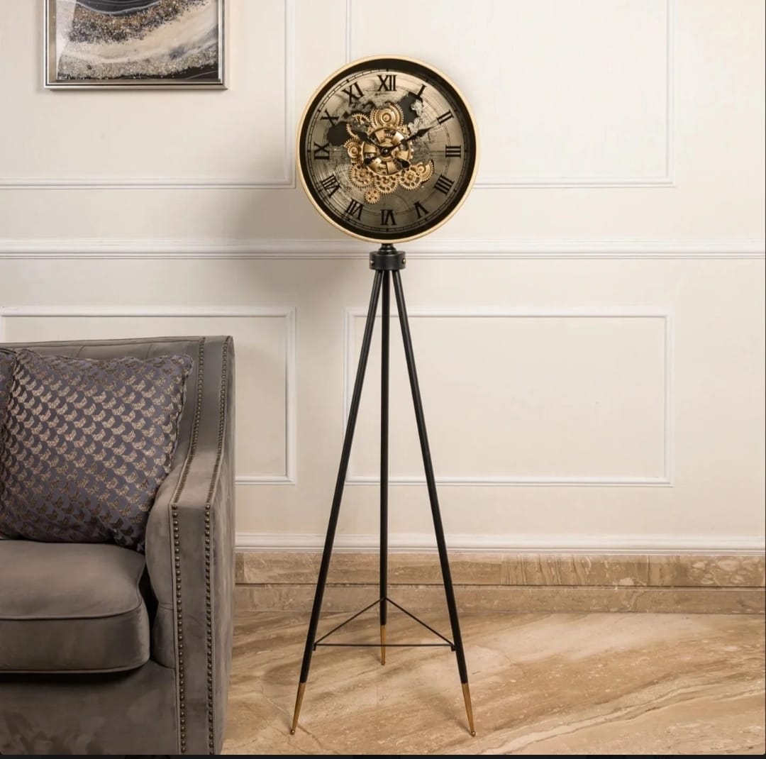 Gold Metal Tripod Standing Clock