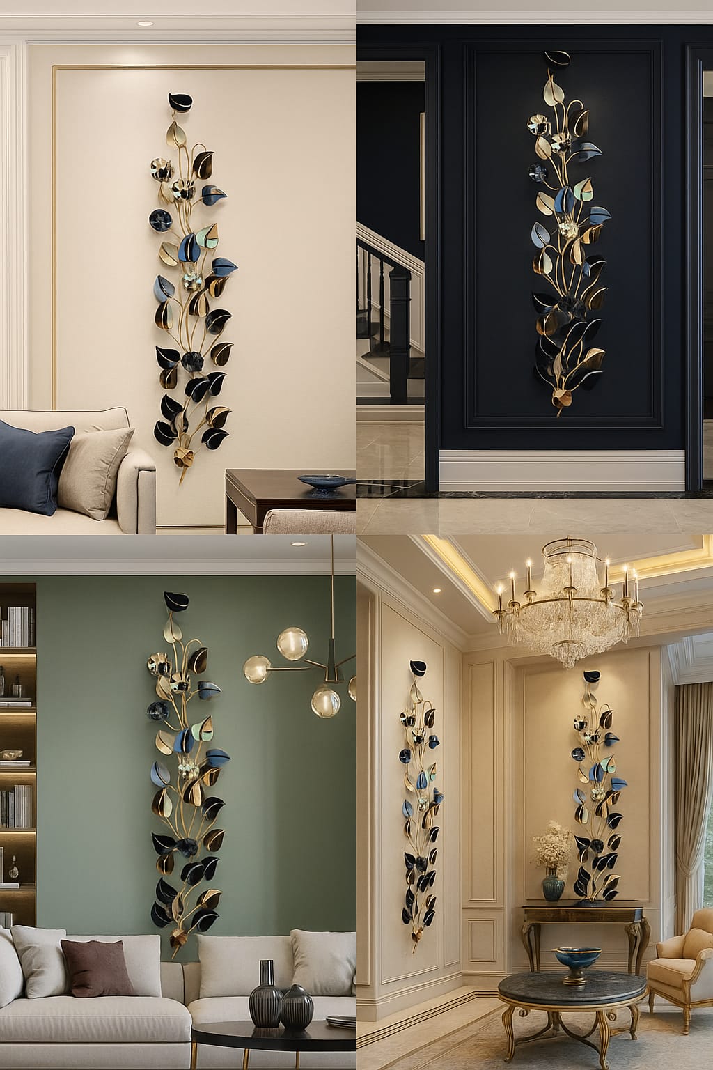 Vertical Metal Wall Art Set - Midnight Bloom Trio