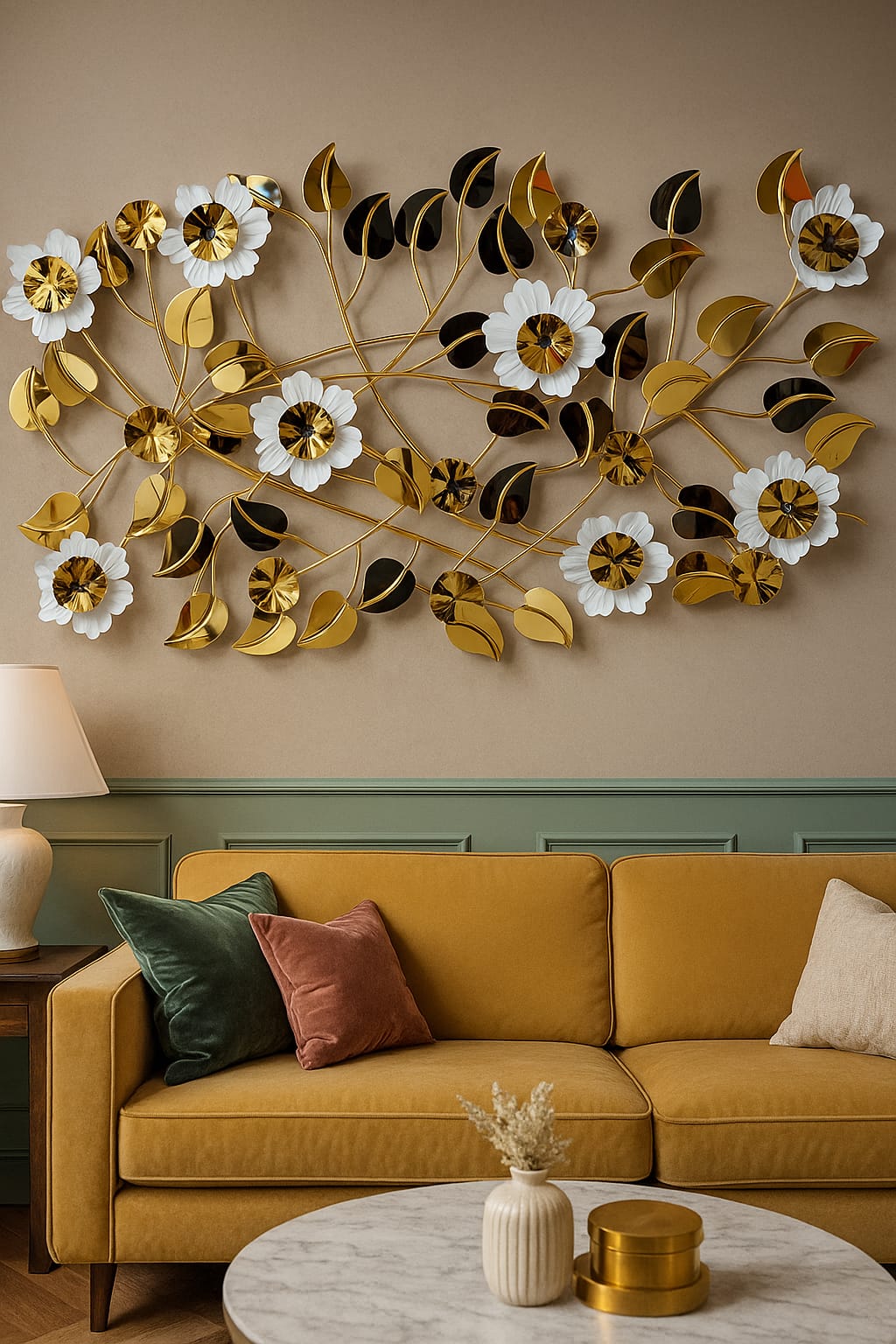 Golden Bloom Cascade – Metal Wall Art