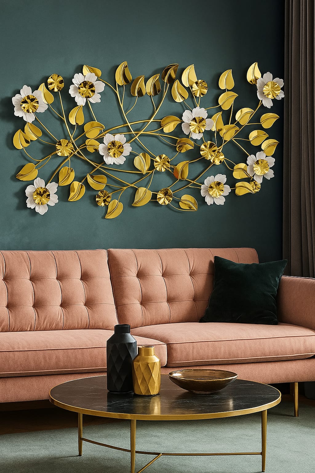 Golden Bloom Cascade – Metal Wall Art