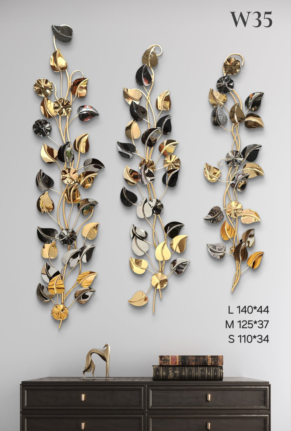 Vertical Metal Wall Art Set - Midnight Bloom Trio