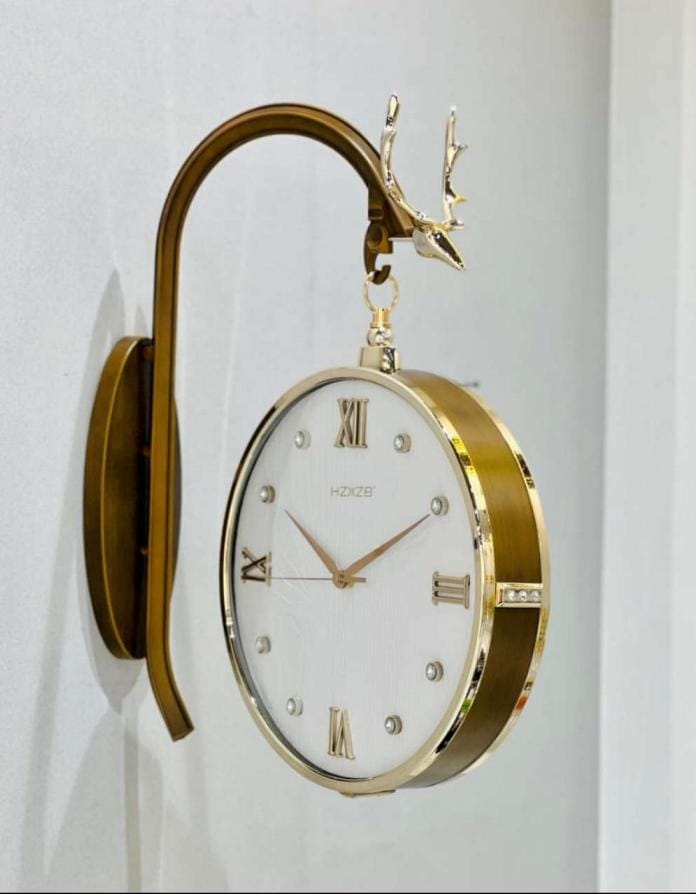 Vintage Dual Dial Hanging Clock – White & Gold