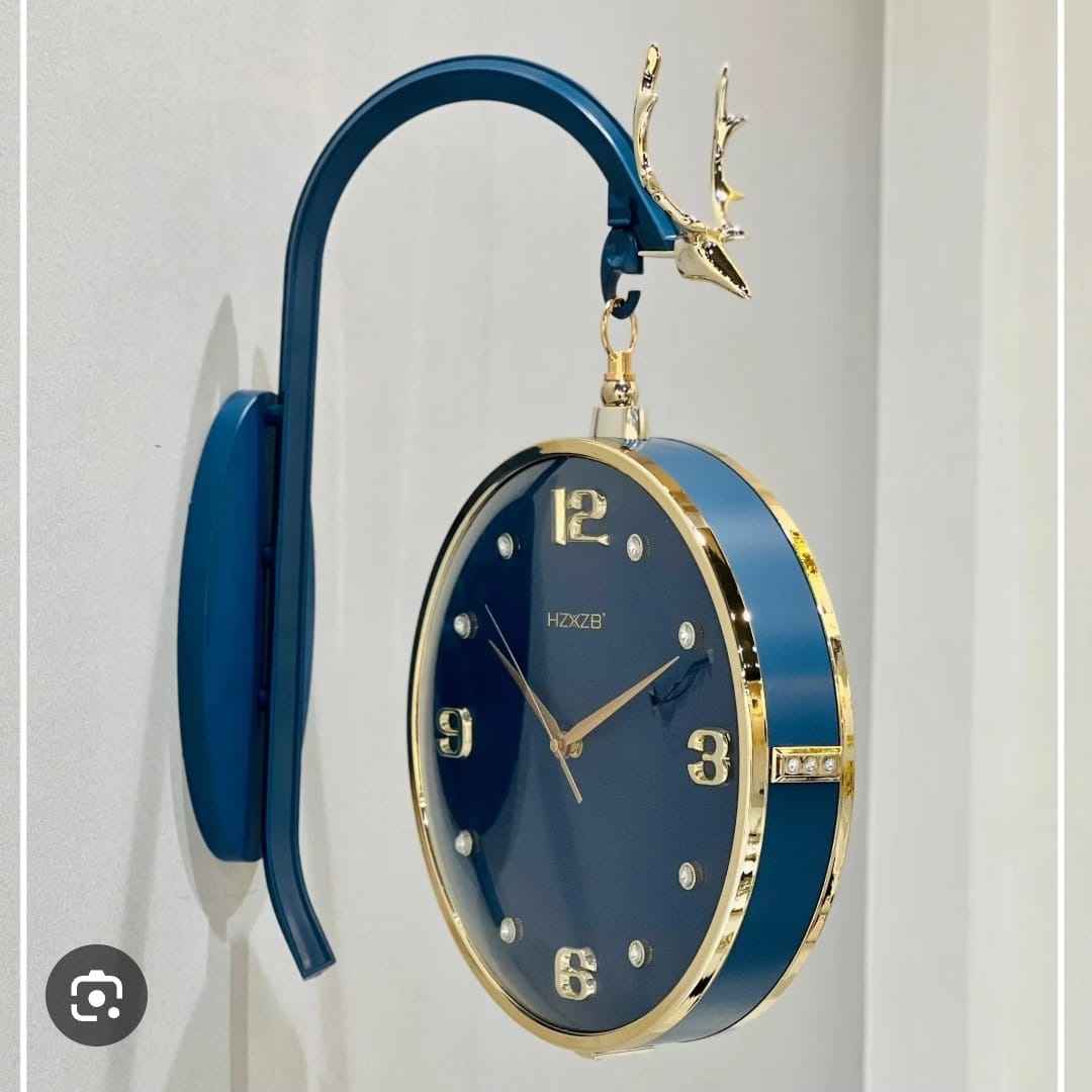 Vintage Dual Dial Hanging Wall Clock – Royal Blue