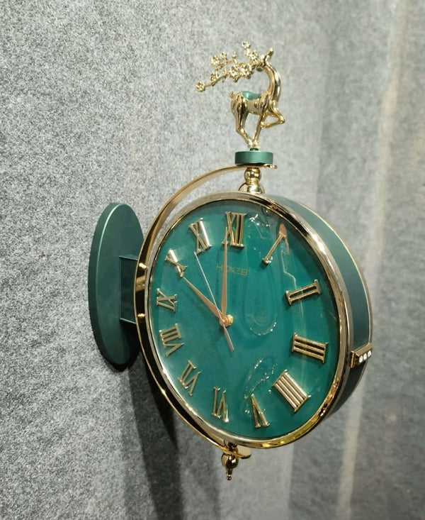 Vintage Dual Dial Hanging Clock – Teal Blue