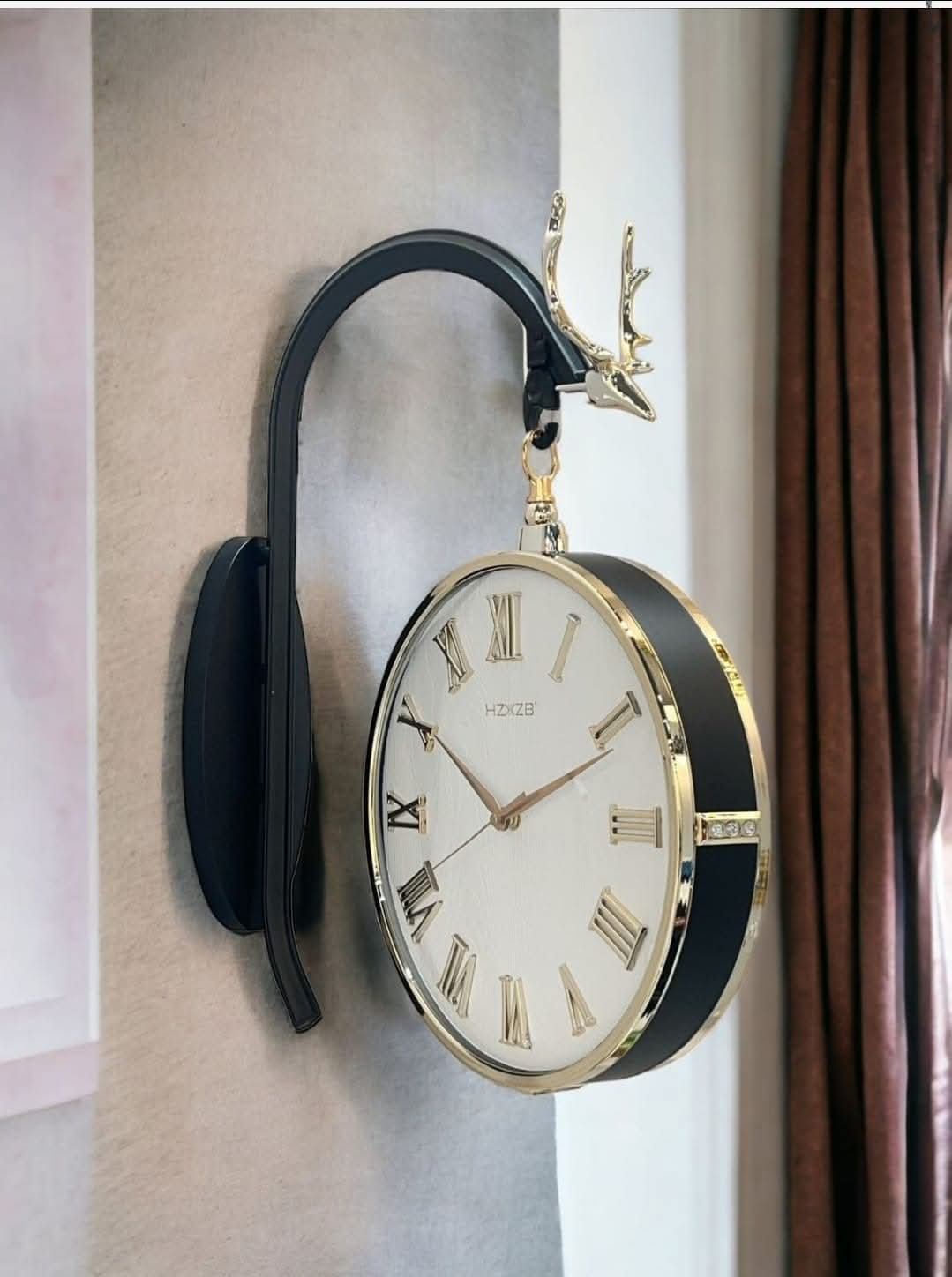Vintage Dual Dial Hanging Clock – Black and Gold with Roman Numerals