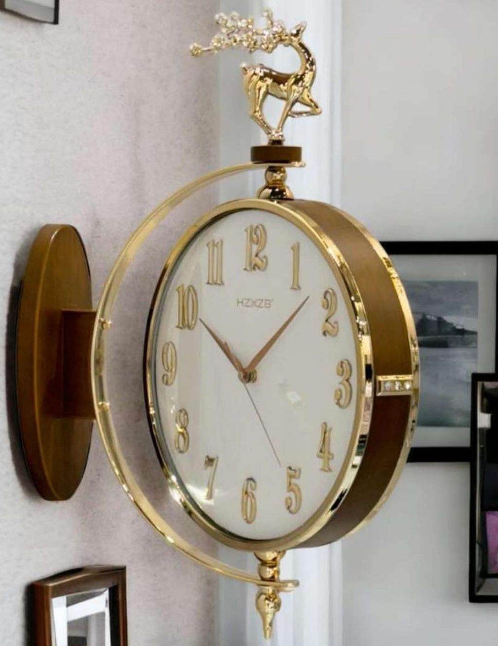 Vintage Dual Dial Hanging Clock – Roman Numeral with Deer Mount