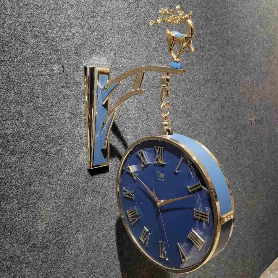 Vintage Dual Dial Hanging Clock – Ornate Antler Crest