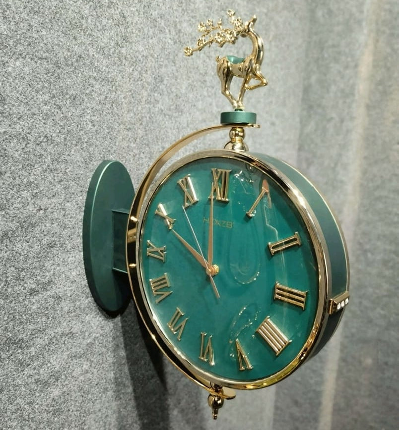 Vintage Dual Dial Hanging Clock – Roman Numeral with Deer Mount