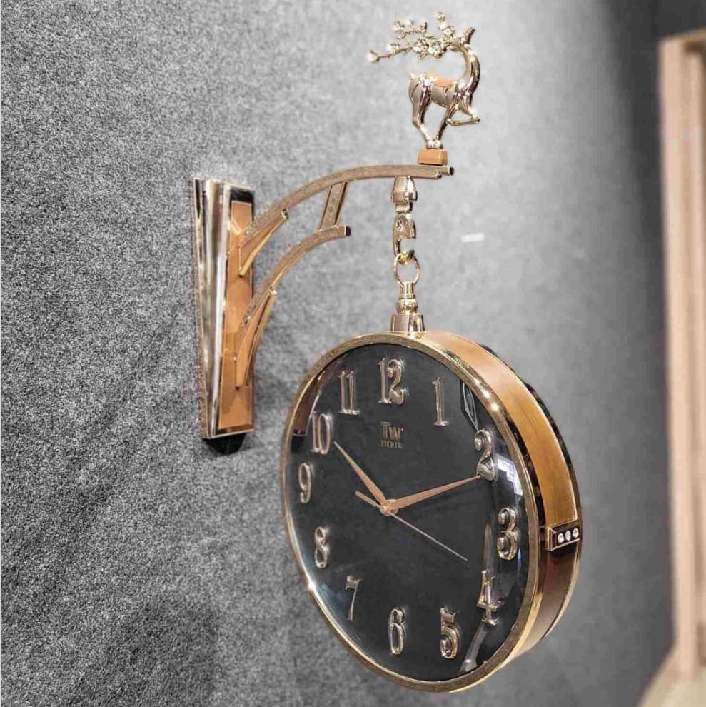 Vintage Dual Dial Hanging Clock – Ornate Antler Crest