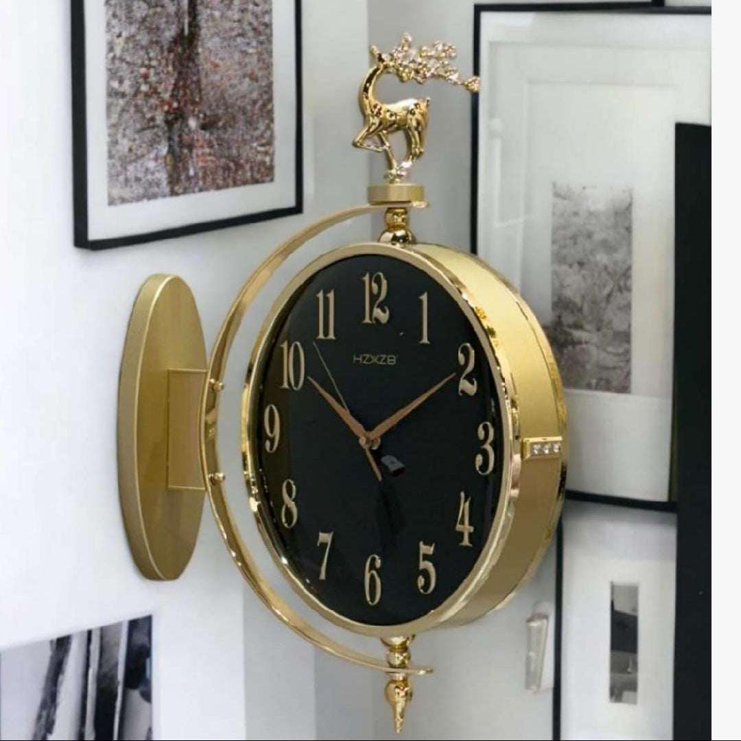 Vintage Dual Dial Hanging Clock – Roman Numeral with Deer Mount