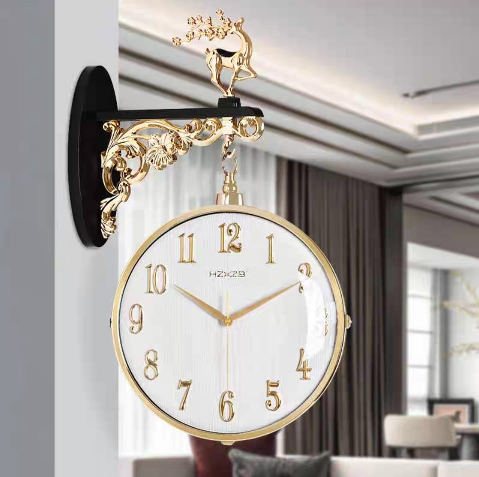 Vintage Dual Dial Hanging Clock – Ornate Antler Crest