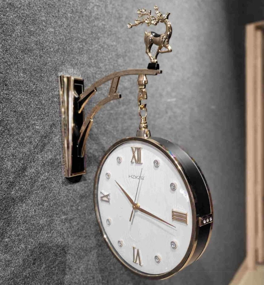 Vintage Dual Dial Hanging Clock – Ornate Antler Crest