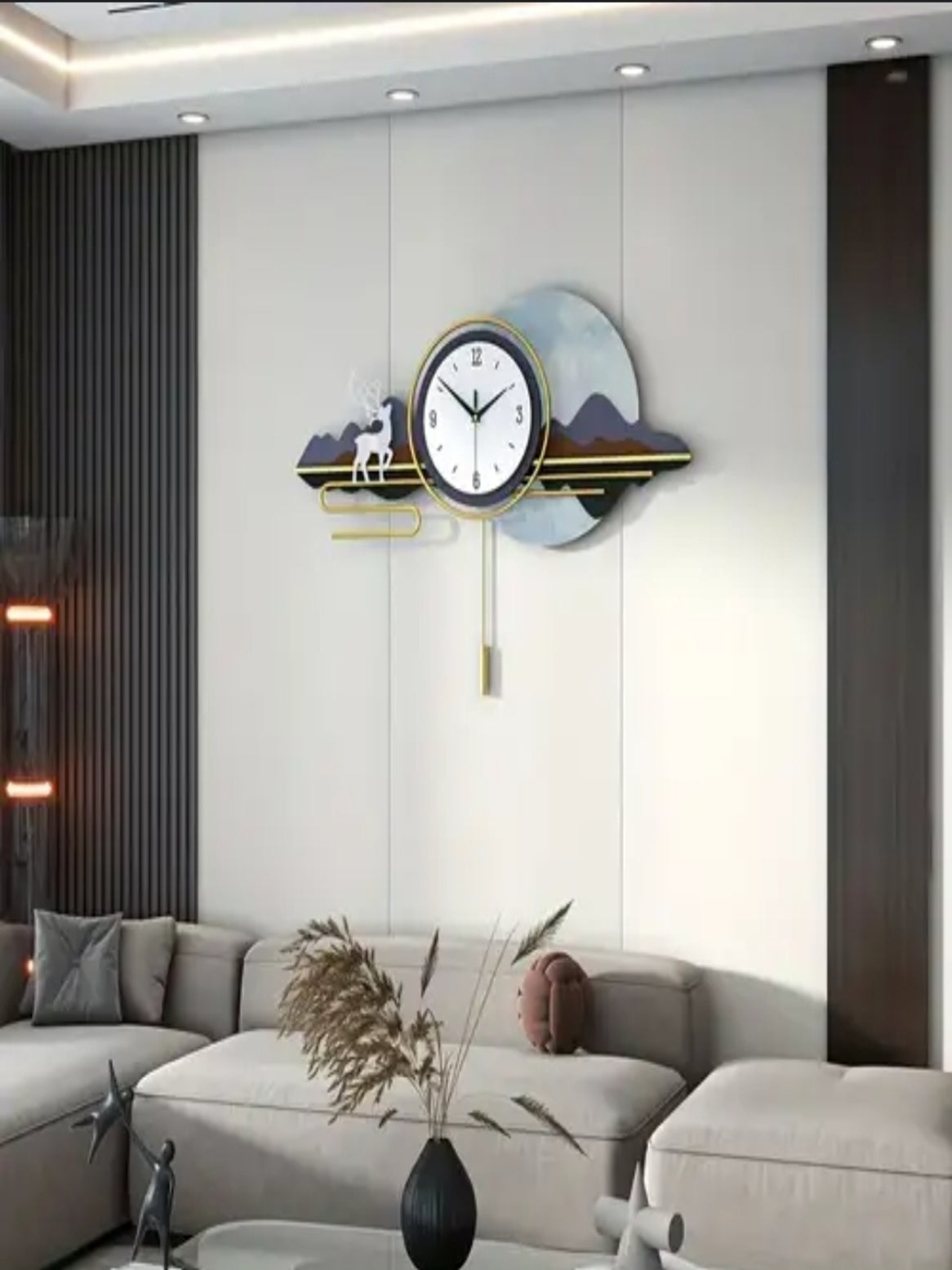 Metal Wall Clocks Modern Abstract Landscape Pendulum