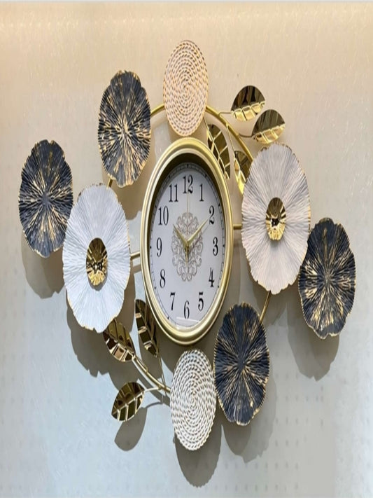 Metal Wall Clocks Elegant Floral Design Decorative Modern Art Piece with Gold Accents