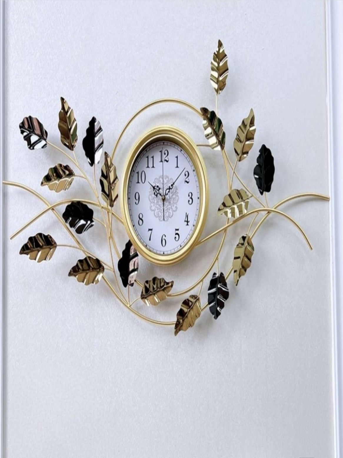 Metal Wall Clocks Golden Leaf Design  Luxury Decorative Analog Timepiece for Living Room, Bedroom, Office & Hall