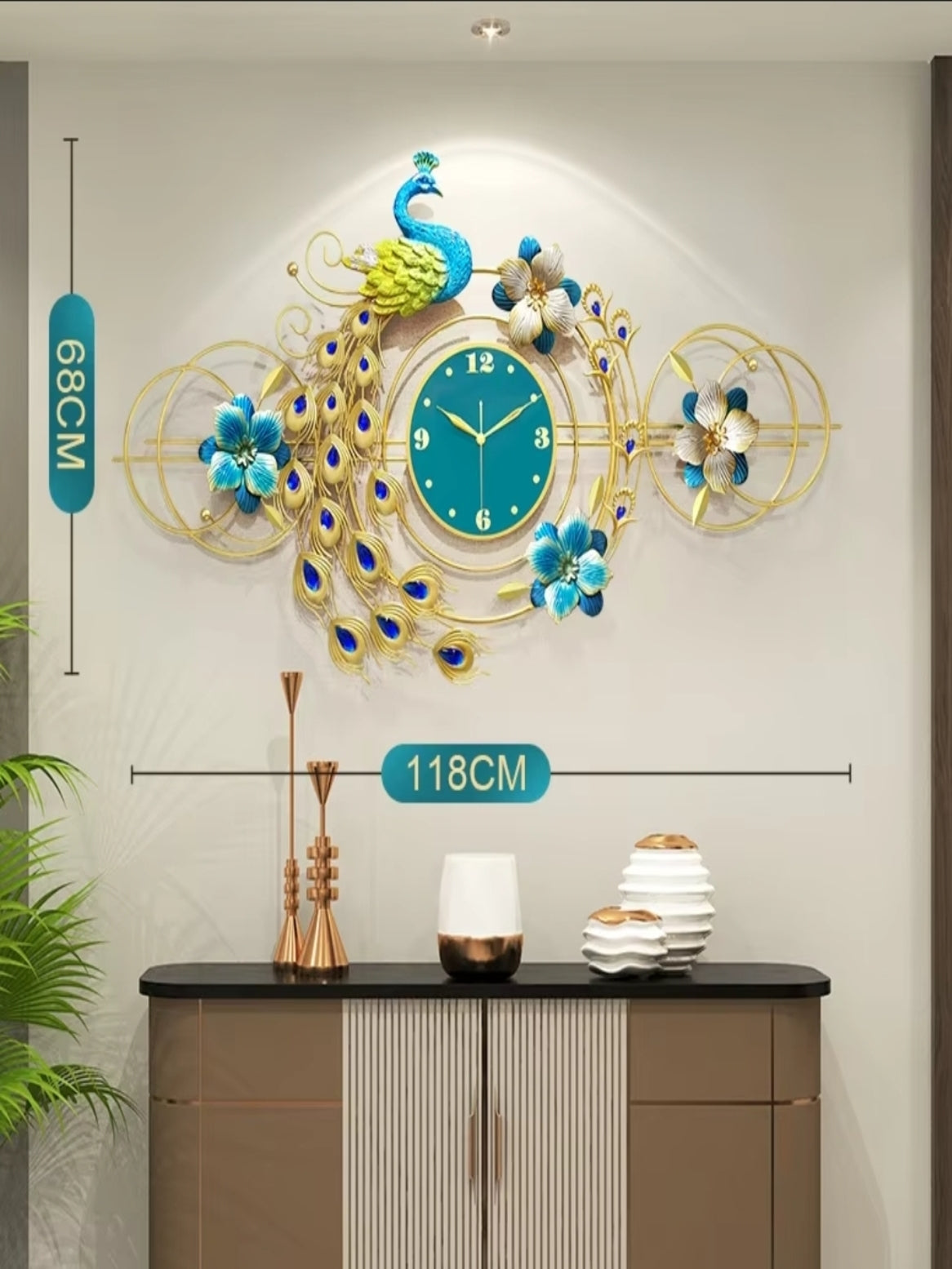 Peacock Wall Clocks Artistic Blooming Elegant Decorative Timepiece