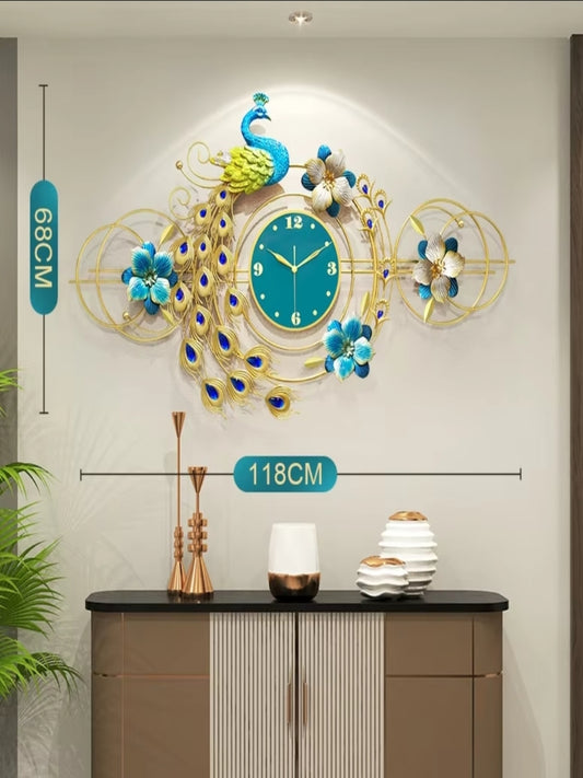 Peacock Wall Clocks Artistic Blooming Elegant Decorative Timepiece