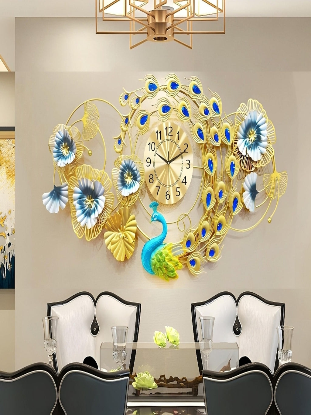 Peacock Wall Clocks Gleaming Floral Elegant Artistic Home Accent Wall Clocks