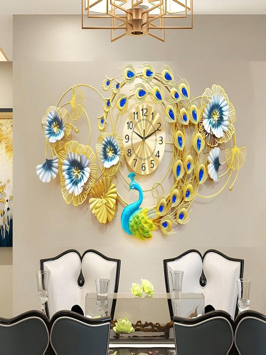 Peacock Wall Clocks Gleaming Floral Elegant Artistic Home Accent Wall Clocks