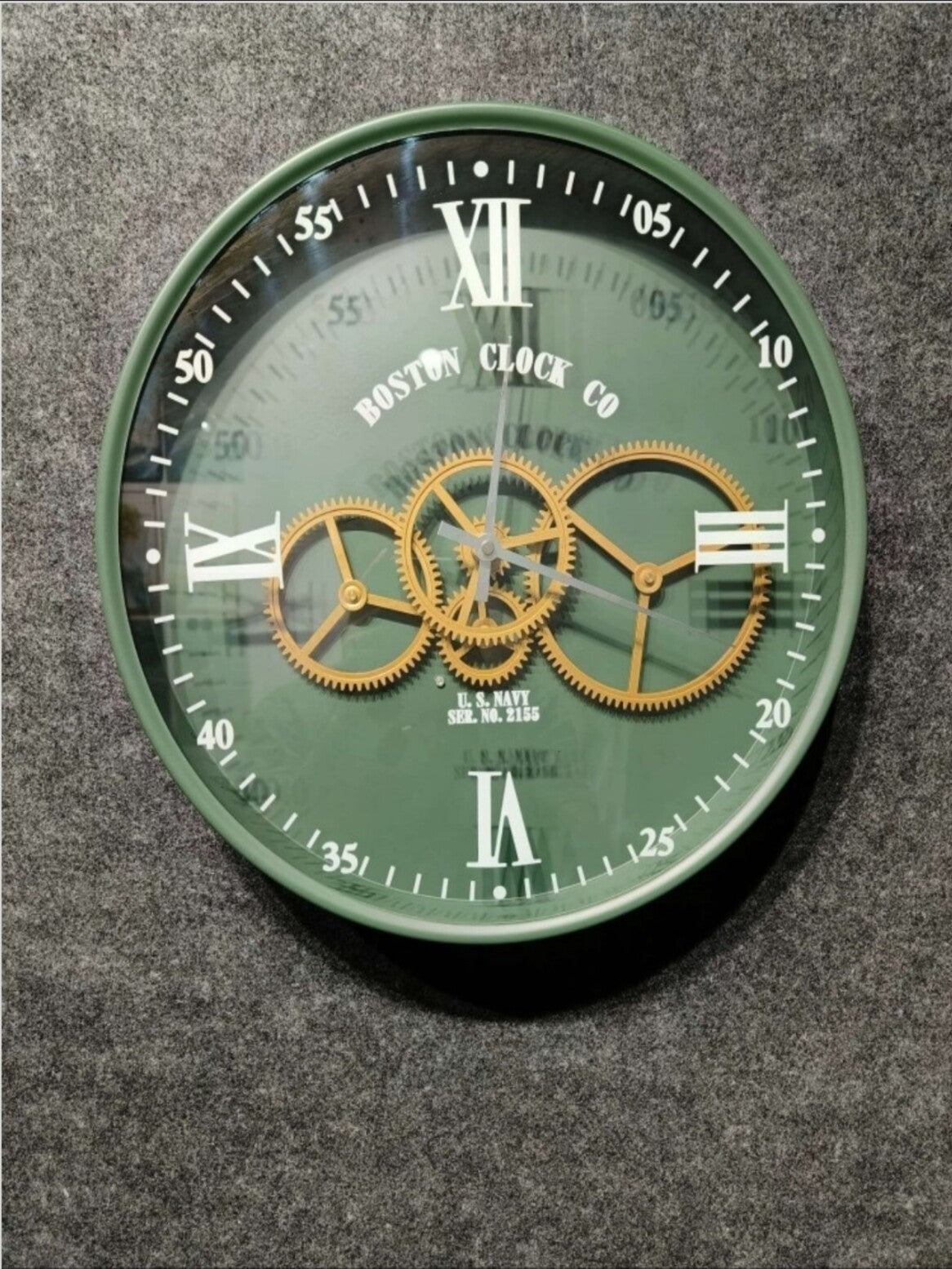 Metal Gear Wall Clocks Boston Clock Co. Industrial Green Moving Gear Wall Clocks