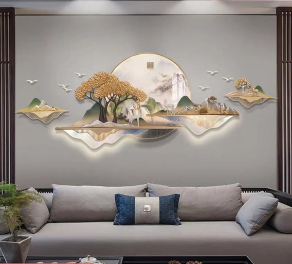 Golden Tranquility Landscape – 3D Resin Wall Decor