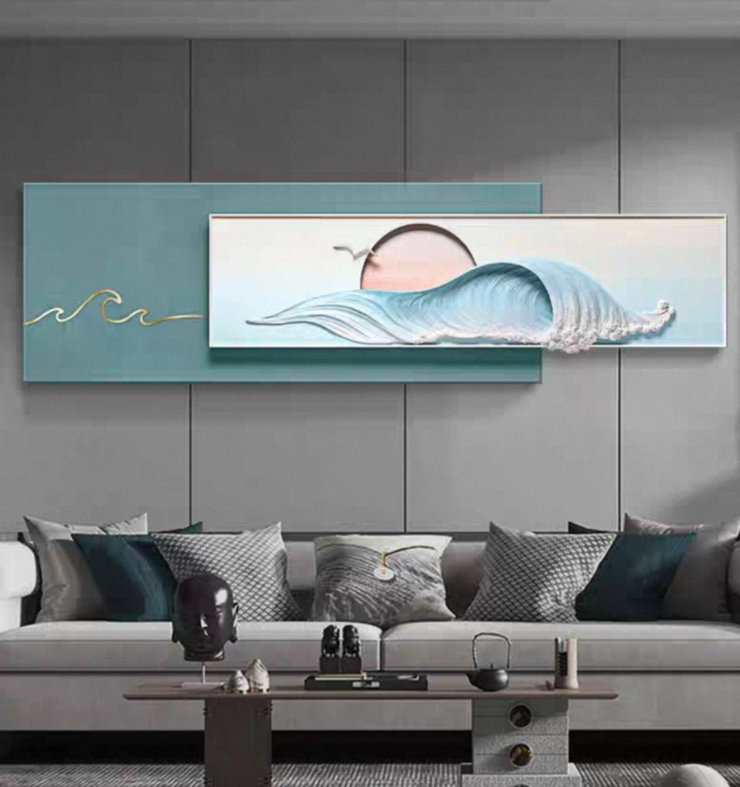 Ocean Sunrise Wave – 3D Resin Wall Decor