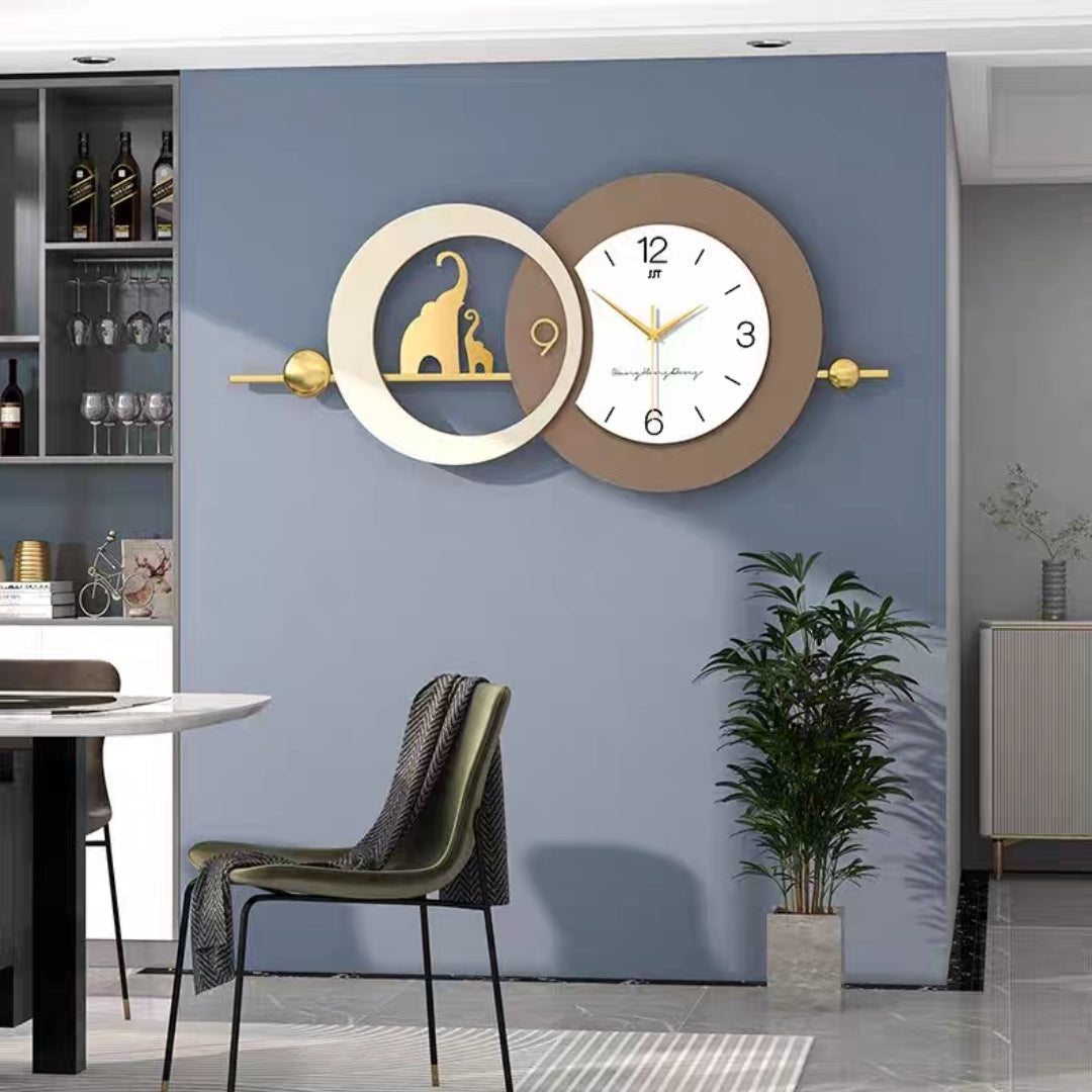 Modern Metal Wall Clock – Golden Elephant Charm