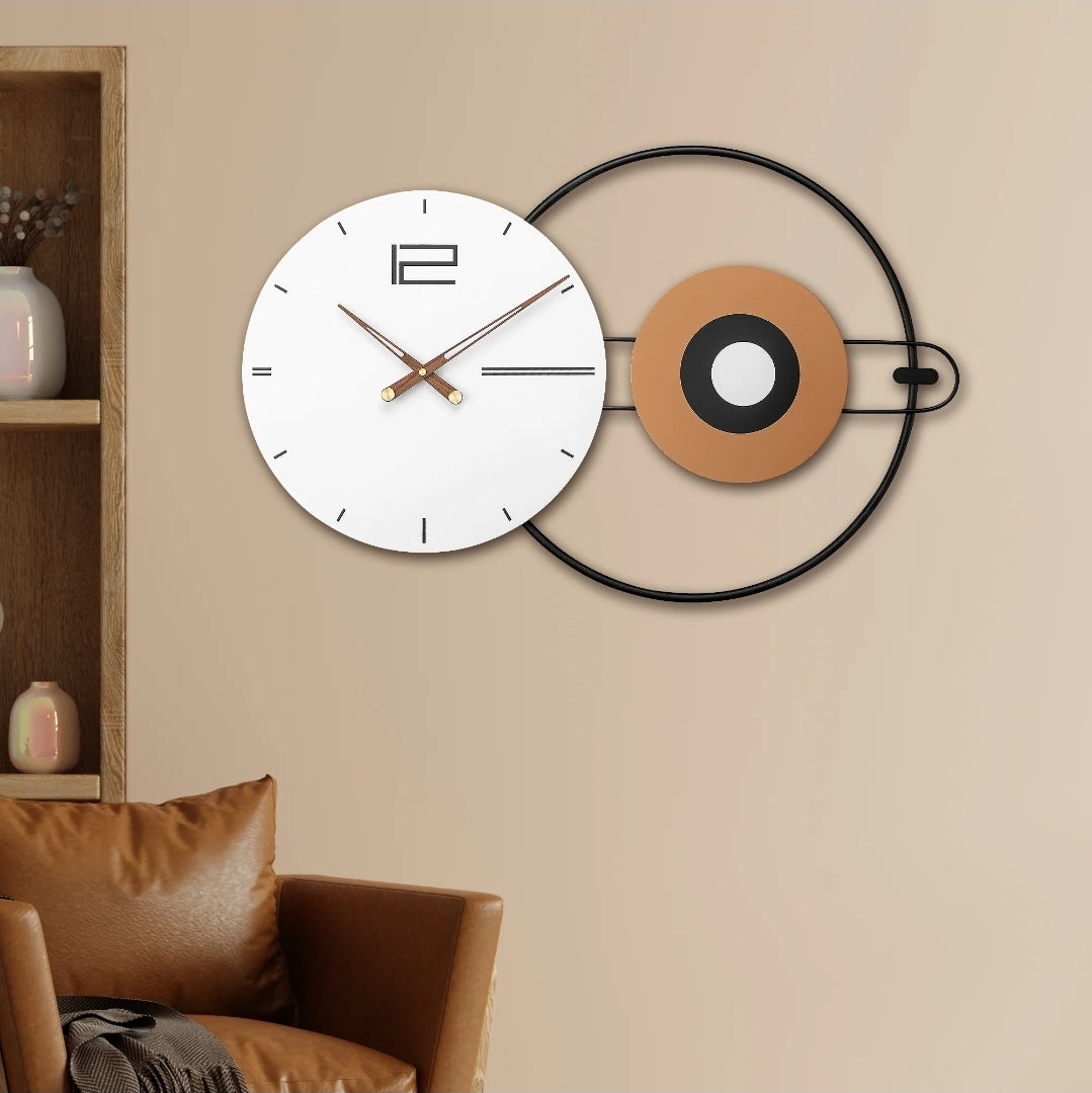 Modern White & Bronze Metal Wall Clock