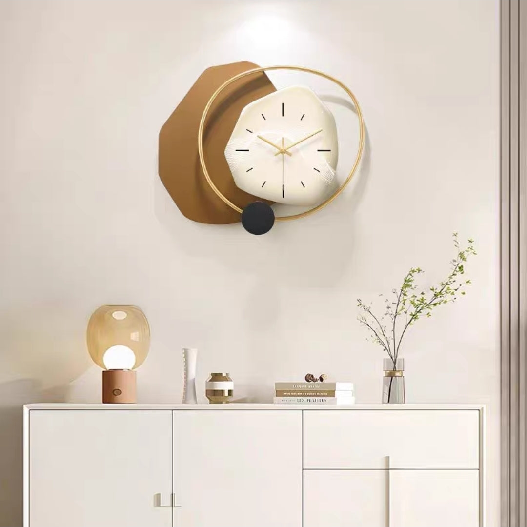 Modern Beige & Gold Metal Wall Clock