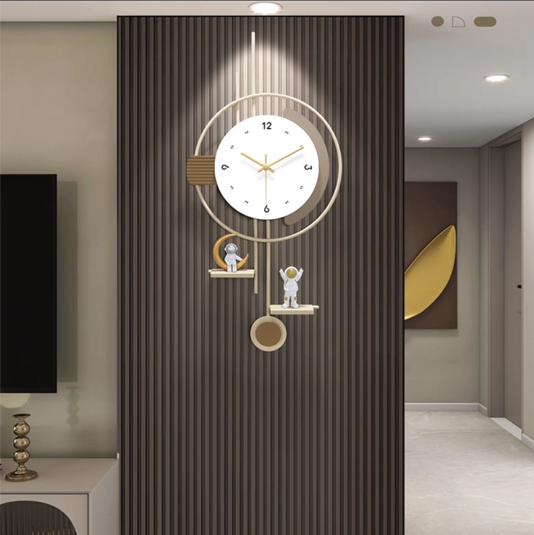 Elegant White & Brown Metal Wall Clock with Shelf