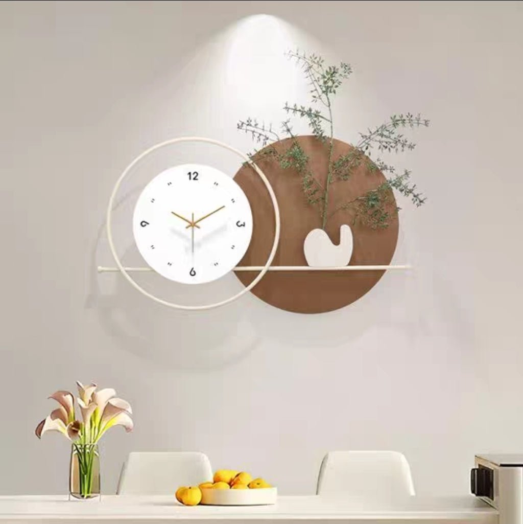 White & Brown Decorative Metal Wall Clock