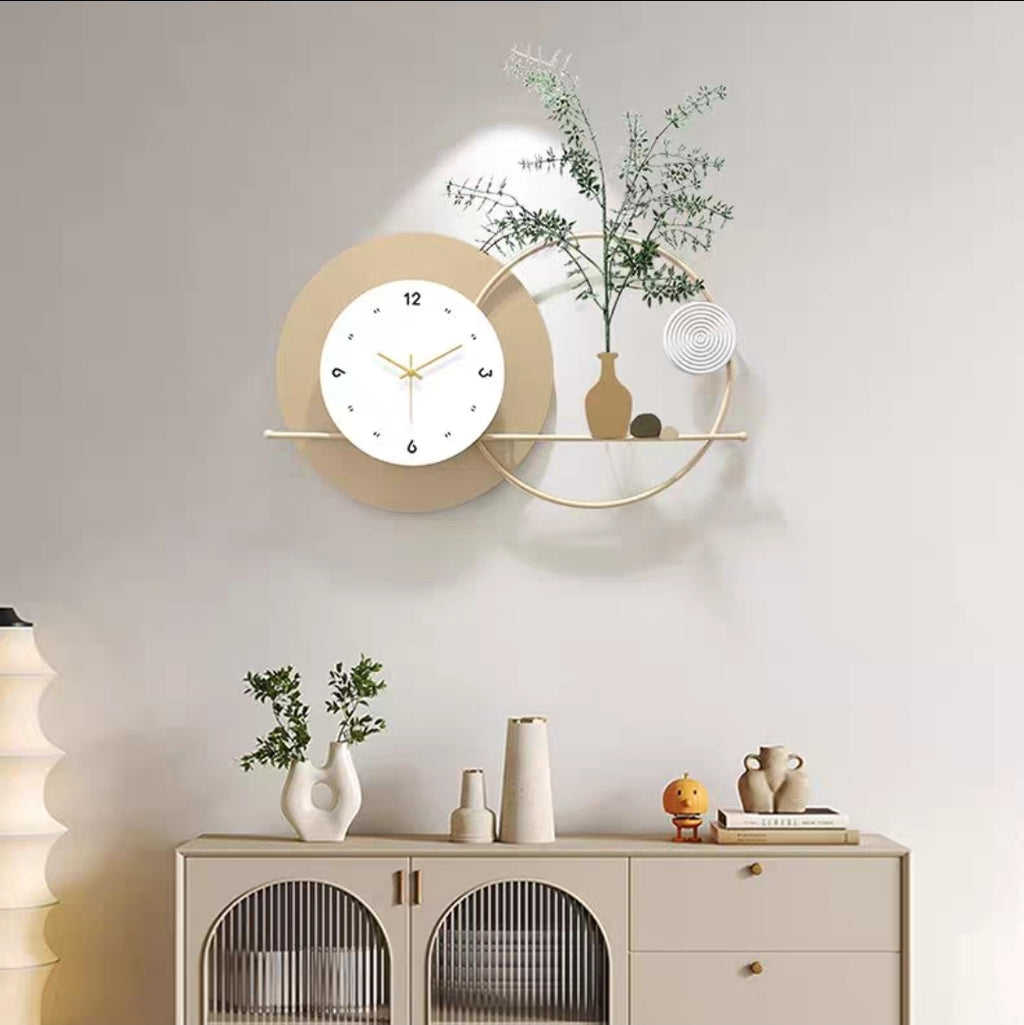 Beige White & Gold Decorative Metal Wall Clock