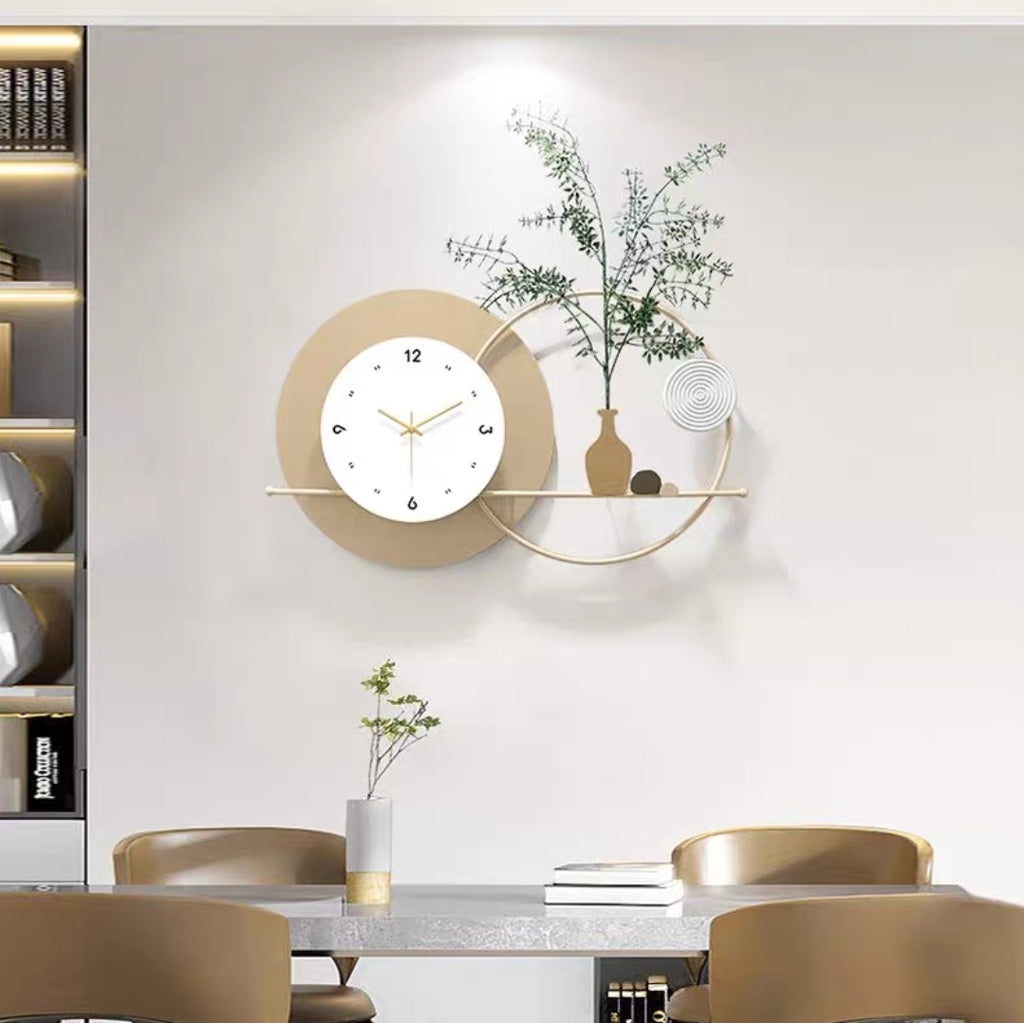 Beige White & Gold Decorative Metal Wall Clock