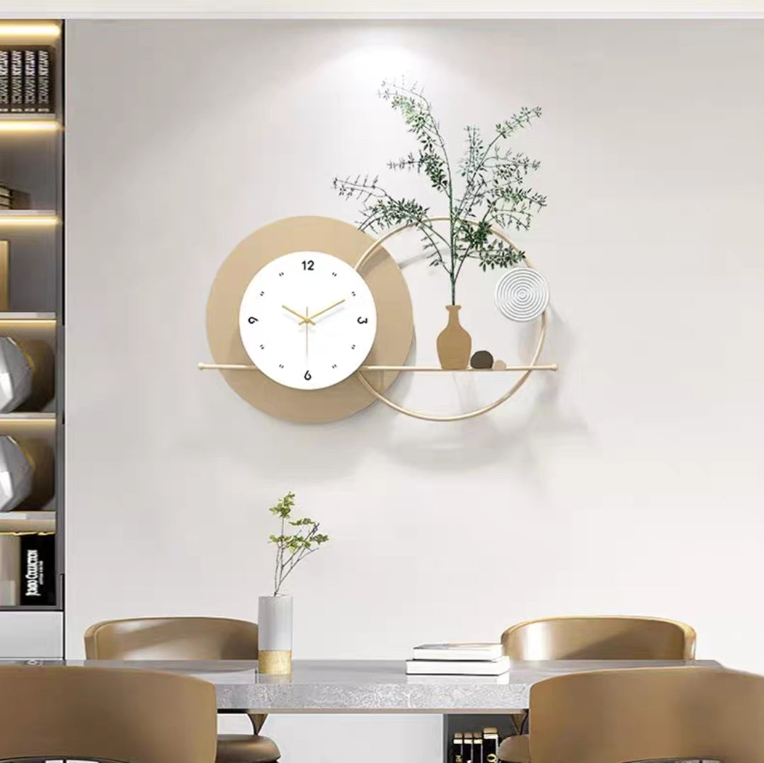 Beige White & Gold Decorative Metal Wall Clock