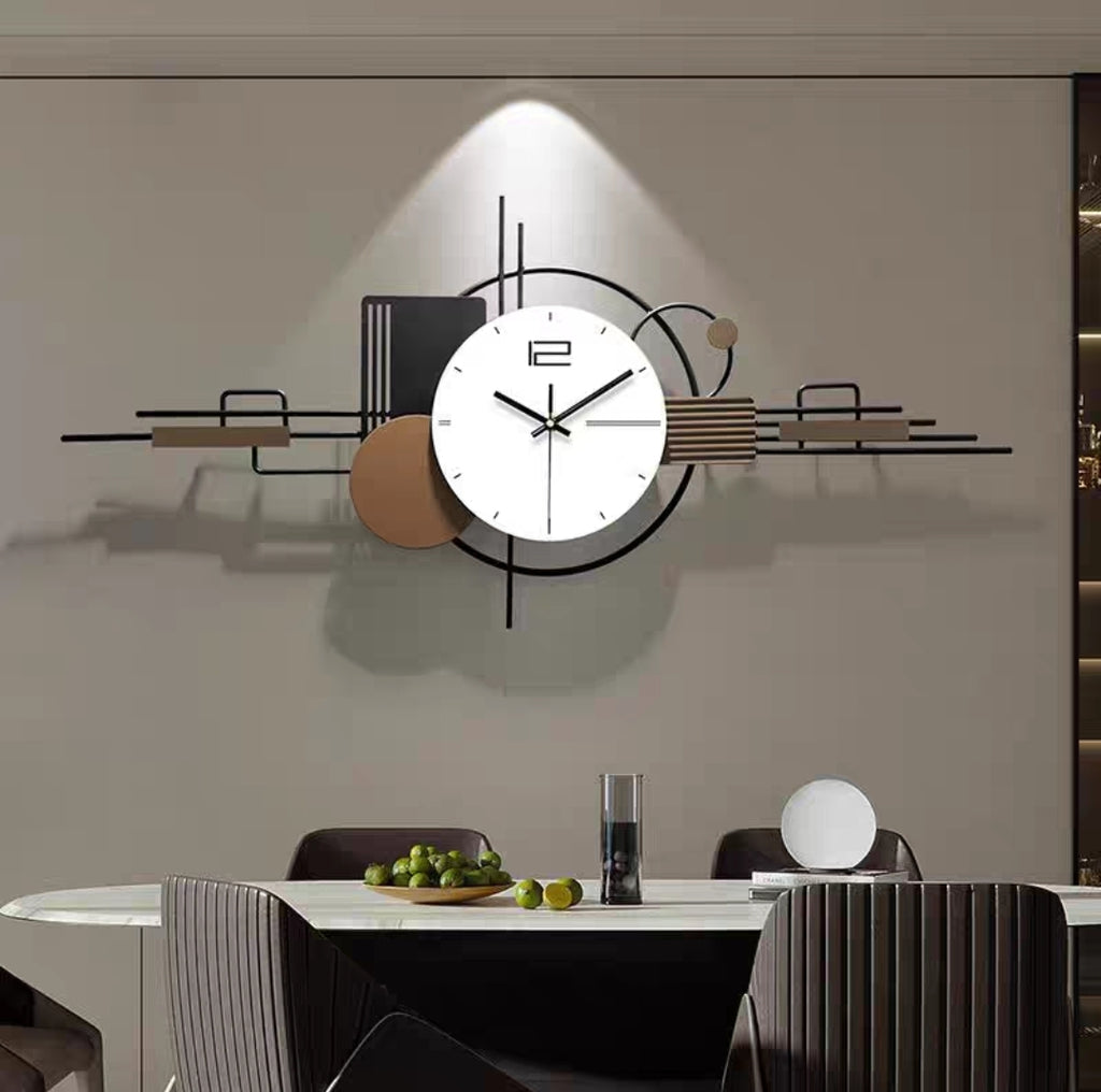 Black, Brown & White Geometric Metal Wall Clock