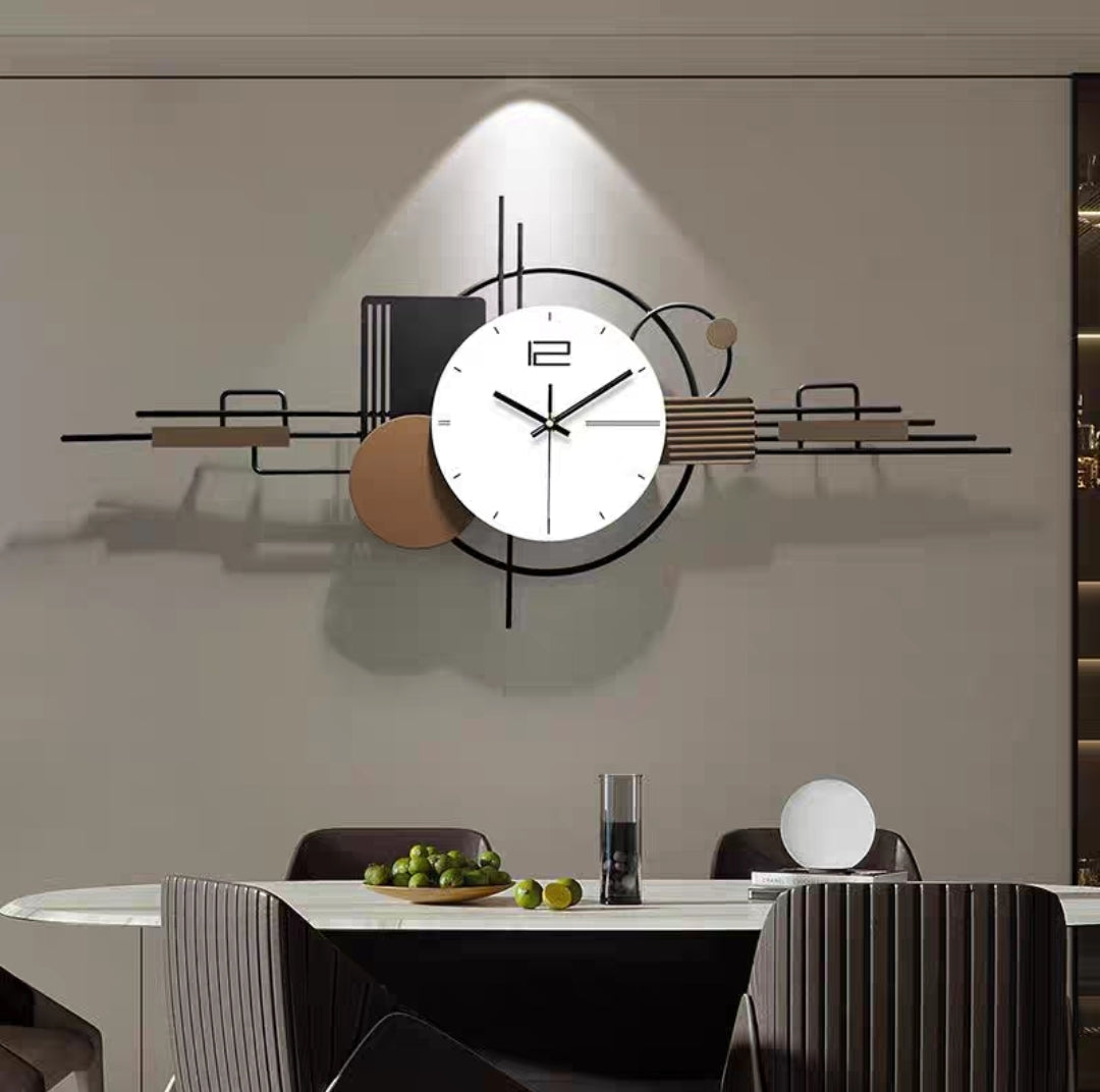 Black, Brown & White Geometric Metal Wall Clock