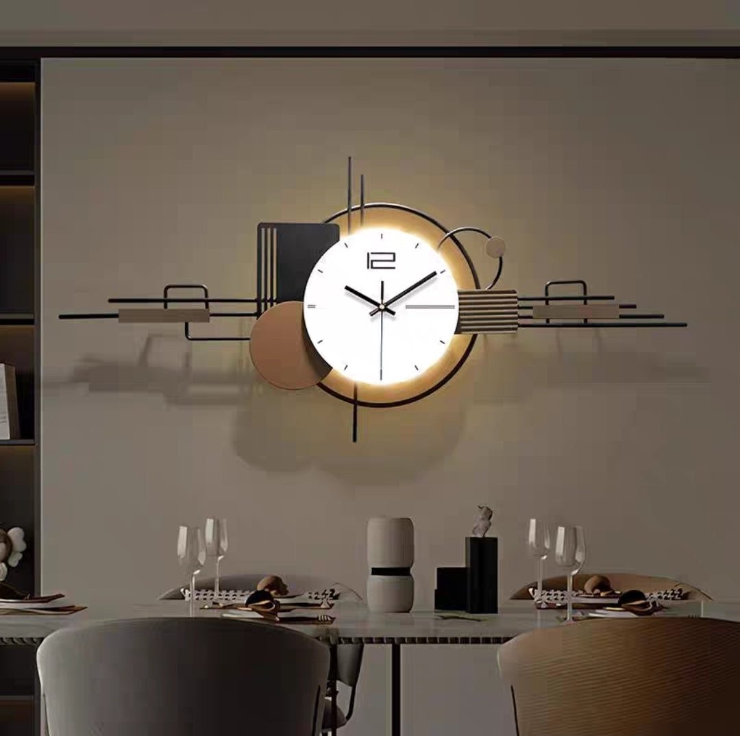 Black, Brown & White Geometric Metal Wall Clock