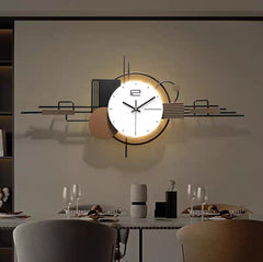Black, Brown & White Geometric Metal Wall Clock