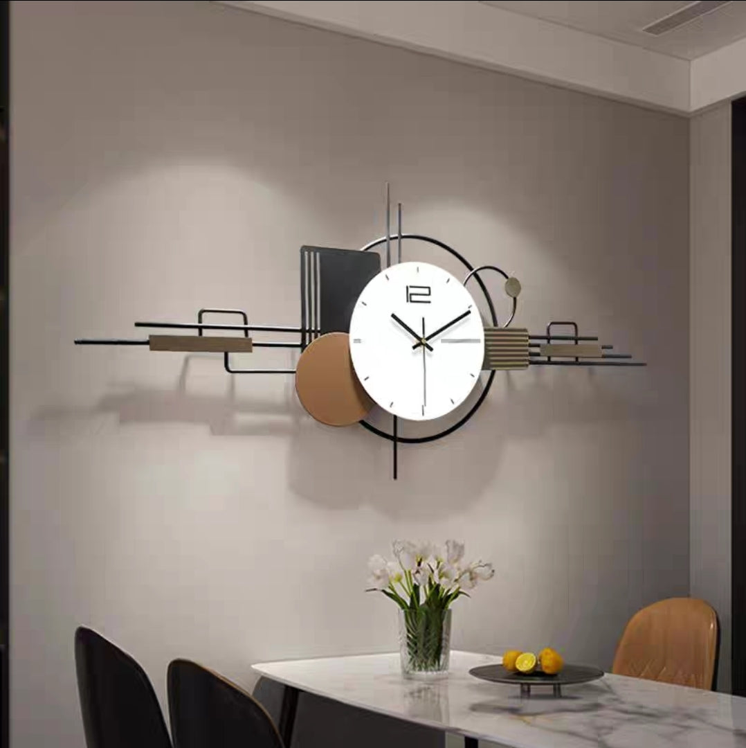 Black, Brown & White Geometric Metal Wall Clock
