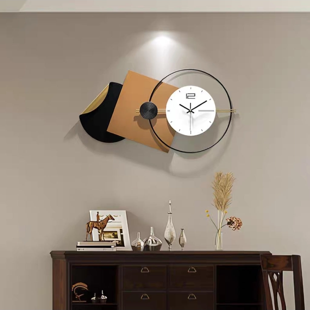 Black, Brown & White Abstract Metal Wall Clock