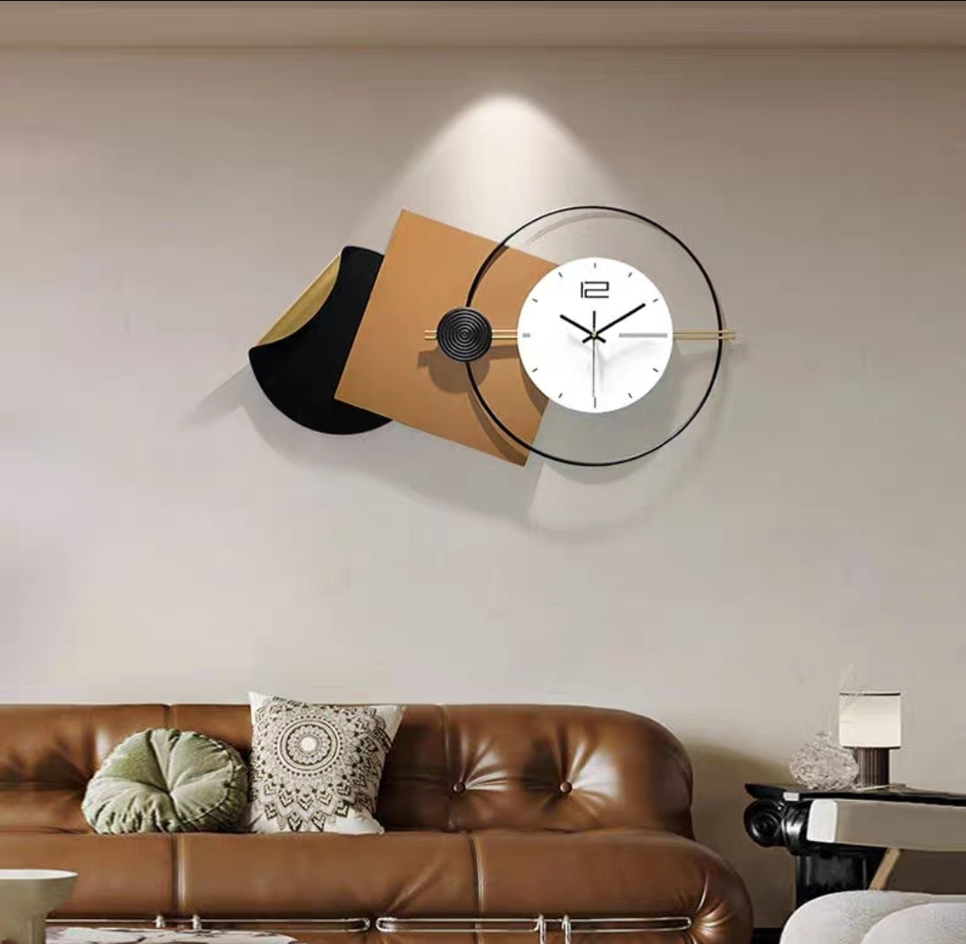 Black, Brown & White Abstract Metal Wall Clock