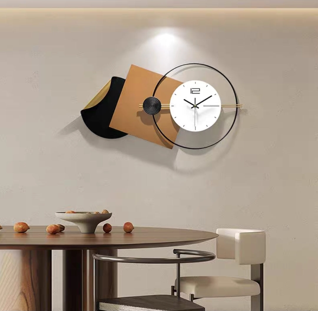 Black, Brown & White Abstract Metal Wall Clock