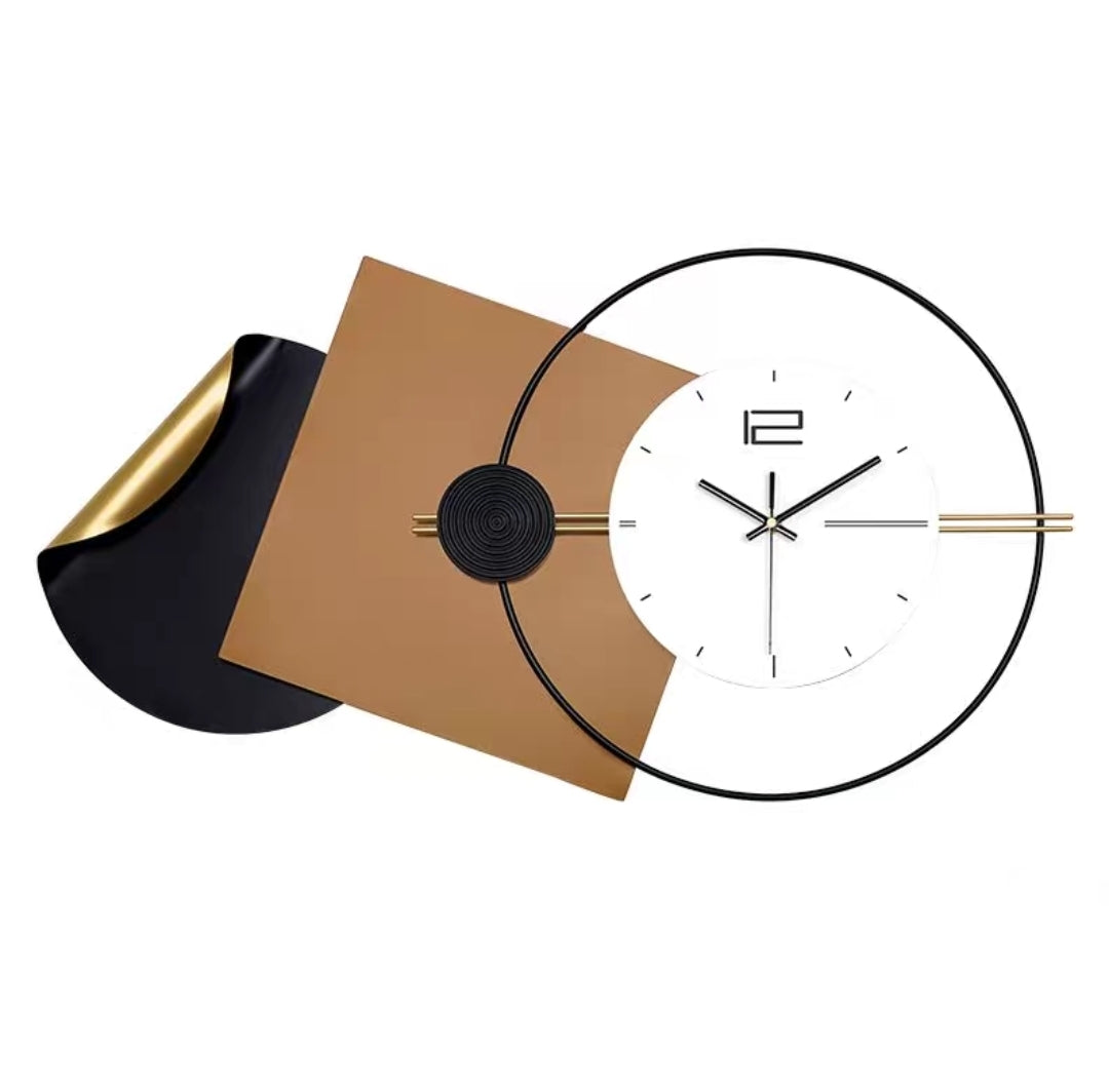 Black, Brown & White Abstract Metal Wall Clock