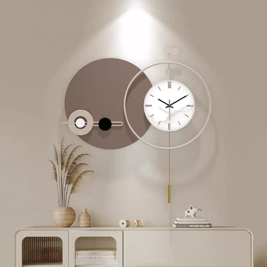 Beige, Brown & White Modern Metal Wall Clock